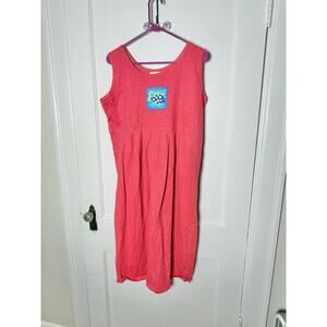 Vintage Y2K Tropical Escape Coral Red Midi Tank Fish Coastal Beach Dress MED